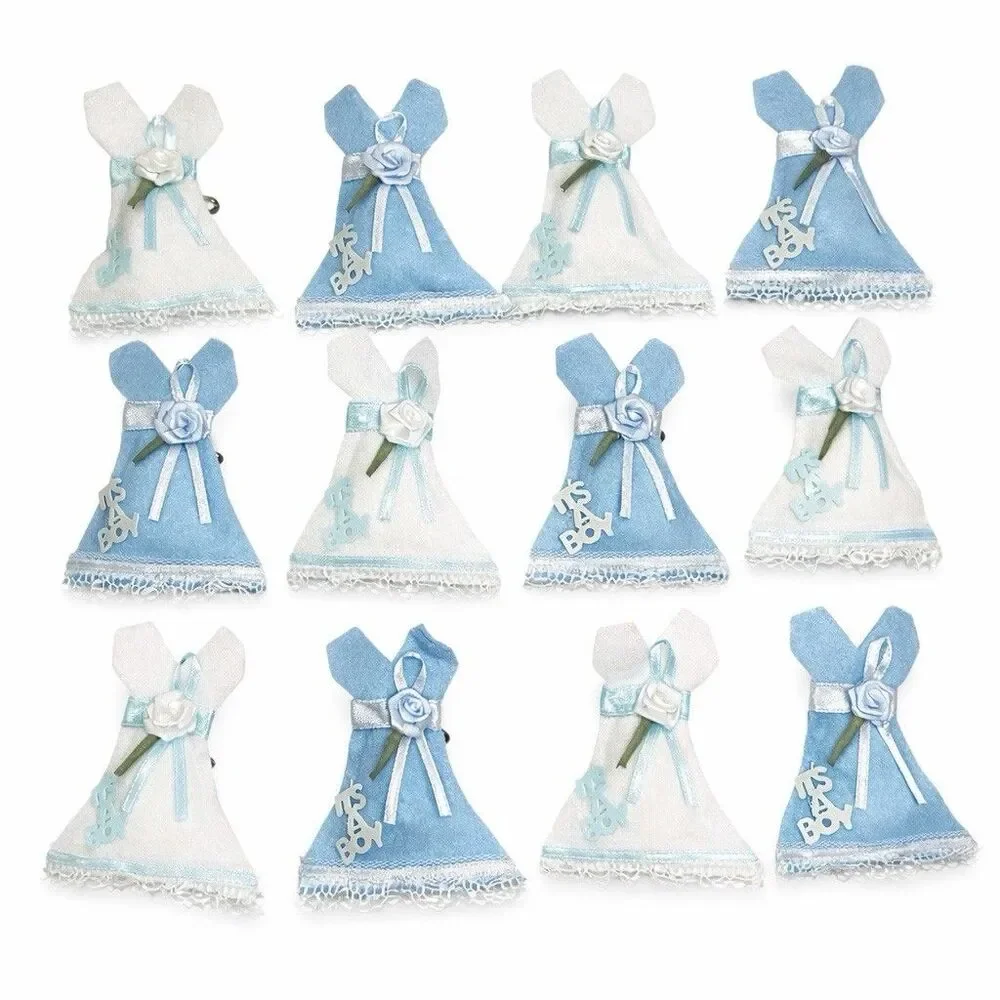 12 It’s a Boy Baby Shower Corsage Pins Recuerdos Felt Dress Favors Blue White